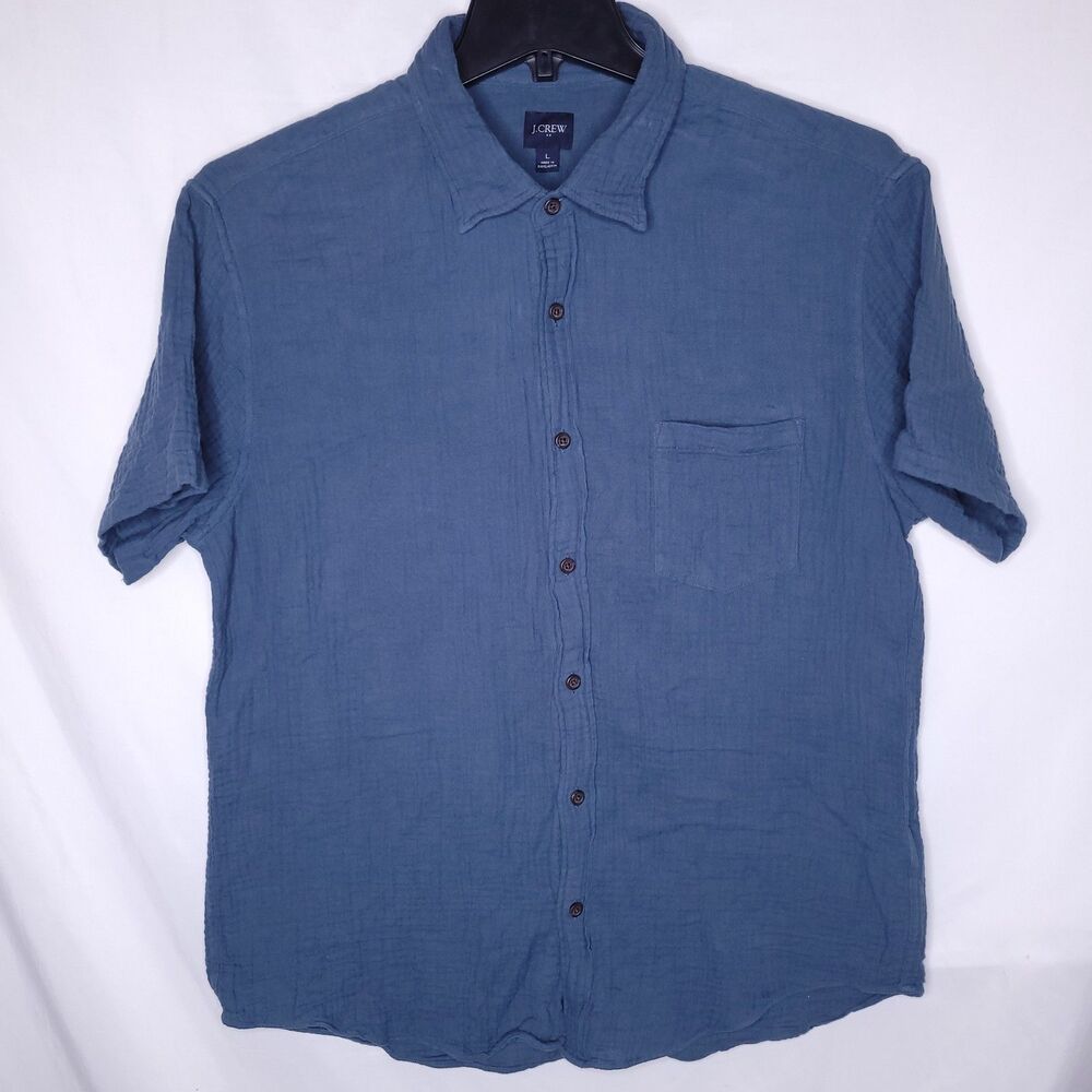 J Crew Shirt Mens Large Blue Gauze Short Sleeve BR546